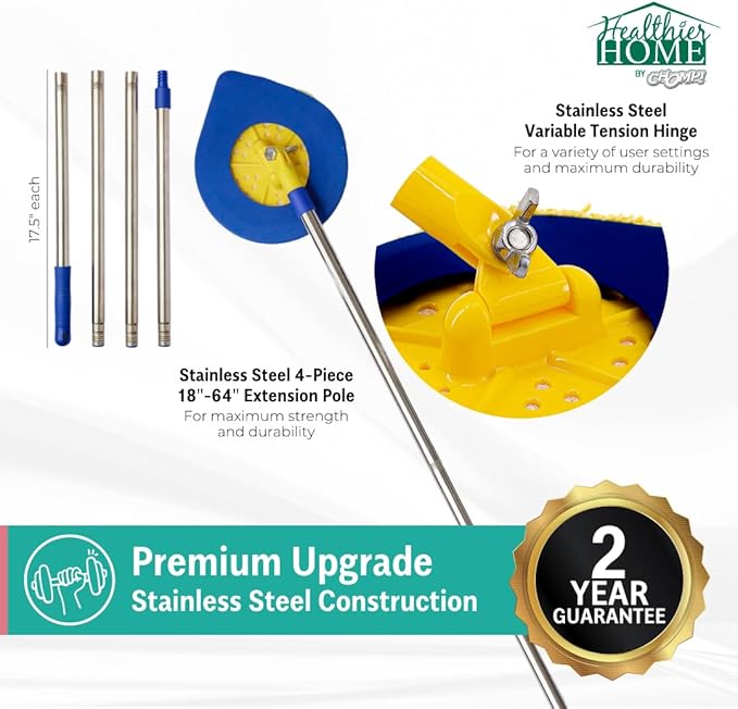 CHOMP Long Handle Wall Cleaner 5 Minute CleanWalls Extendable Wall Washer Ceiling Cleaner Baseboard Duster Telescoping Dry Dust and Wet Wash Cleaning Mop with Washable Microfiber Pad