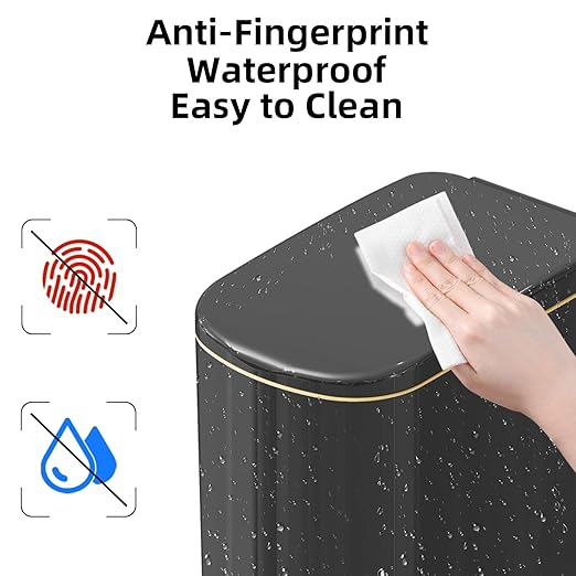 2.6 Gallon Slim Bathroom Trash Can with Soft-Close Foot Pedal 10L Stainless Steel Garbage Can with Removable Liner Bucket for Narrow SpacesBathroom Bedroom (Titanium Black)