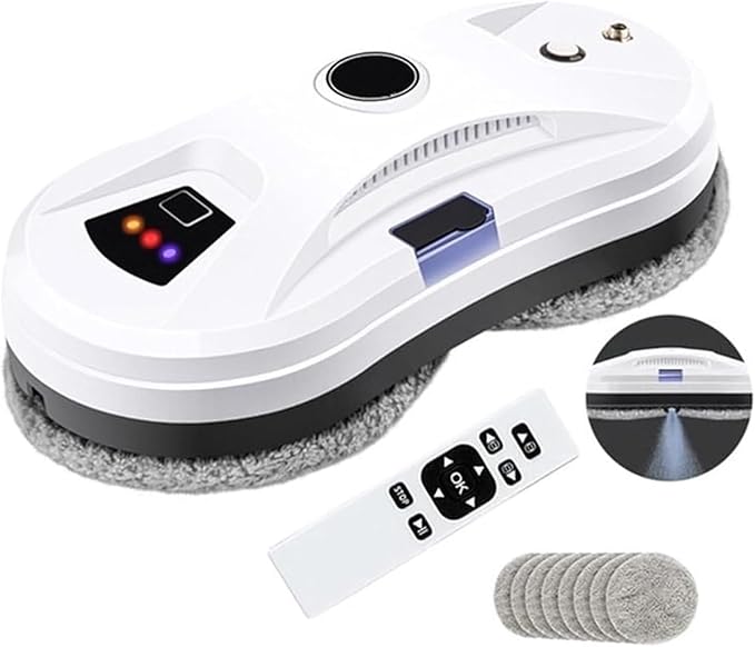 Automatic Smart Window Cleaning Robot Window Cleaner Robot Fully Automatic Remote Control Spray Cleaning Robot with Automatic Dual Water Spray 5600pa Suction with Remote Control (#A)