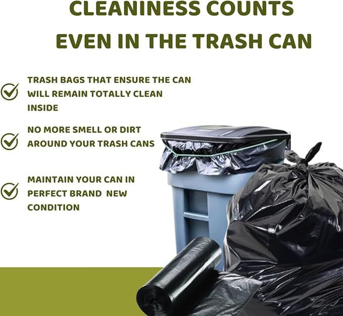33-38 Gallon Black Garbage BagsTrash Bags 33x 39 100 Count – Extra Large Garbage Bags for Kitchen Office Lawn Maintenance and Leaf Cleanup