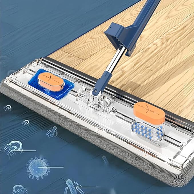 Large Flat MopLarge 17inch Hands-Free Mop EVA Squeegee &amp 360° Swivel for Hard Floors (White 6 Cloth)