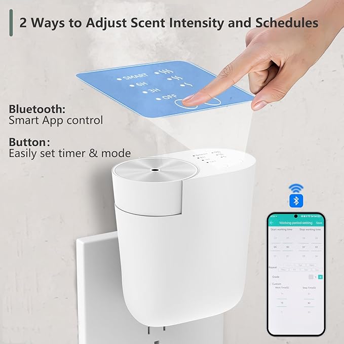 Plug-in Wall Diffuser | Waterless Essential Oil Aroma Diffuser | Portable Mini Home Scent Machine for Large Room | Aromatherapy Kit with 100ml Oil &amp Refill Bottle | White | Gift