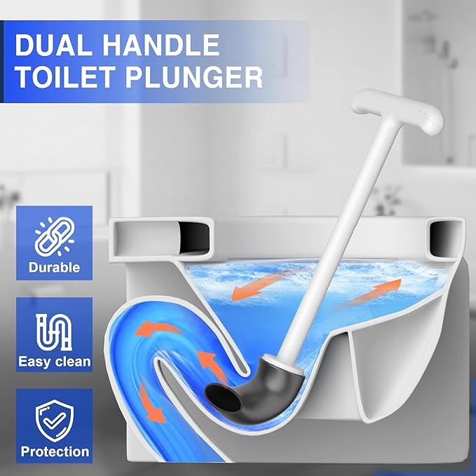 3 in 1 Toilet Brush and Plunger SetExtended Handle PlungerHeavy Duty Toilet Bowl Brush and Holder Hidden Toilet Plunger and Brush SetBathroom Cleaning Supplies (Pure White)