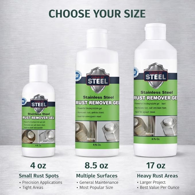 Heavy-Duty Rust Stain Remover for Metal Surfaces Including Stainless Steel. Our Industrial Use Metal Cleaner and Stainless Steel Rust Remover Gel Needs No Scrubbing Simply Apply and Rinse off (4 oz)
