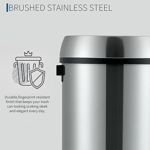 Towallmark 65L/17Gal Heavy Duty Open Top Commercial/Kitchen Trash Can Fingerprint-Resistant Waste Bin for Office Bedroom Restaurant Brushed Stainless Steel
