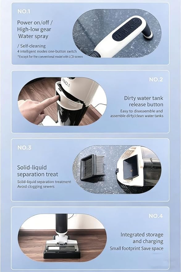 Wet Dry Corded Vacuum Cleaner40 Minutes Long RuntimeDual-Sided Edge Cleaning Lightweight Floor Cleaner