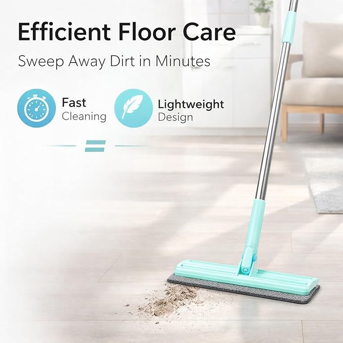 Mop Hand Wash Free 360° Rotatable Long Handle Wet Dry Use Floor Mop 50 Inch Extended Rod 13.78 Inch Panel - Ergonomic Design Easy Cleaning Ideal for Home and Bedroom