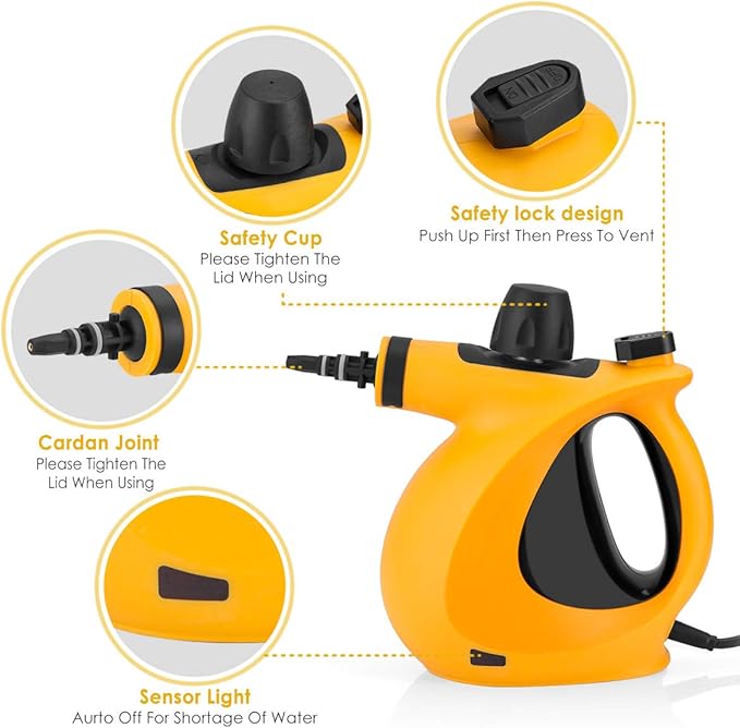 Dr. Purifier Handheld Pressurized Steam Cleaner with 9-Piece Accessory Set - Multi-Purpose and Multi-Surface All Natural Chemical-Free Steam Cleaning for Home Auto Patio More