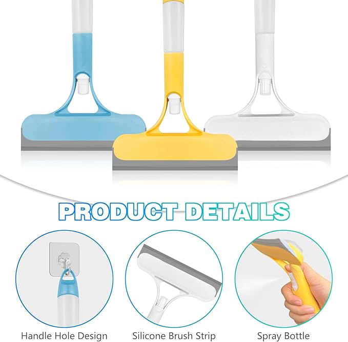 3-in-1 Spray Window Water Absorber Cleaner Scraper Scraper with Spray Device for Shower Glass Mirrors Cars Household Window Cleaning Tools (Yellow Blue White)