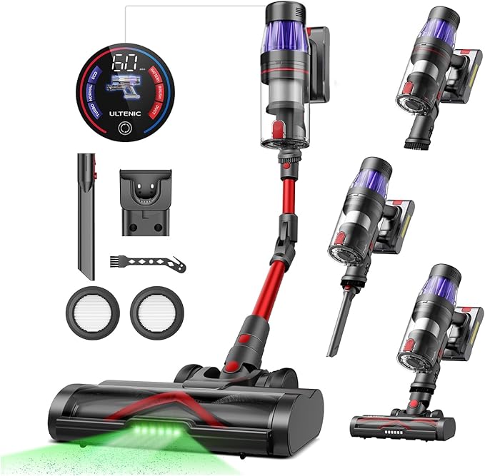 Ultenic Cordless Vacuum Cleaner 600W 55Kpa 60Mins Vacuum Cleaners for Home Cordless Stick Vacuum with 180°Bendable Wand Anti-Tangle Brush Charging Dock Vacuum for Pet Hair/Carpet/Floor/Car
