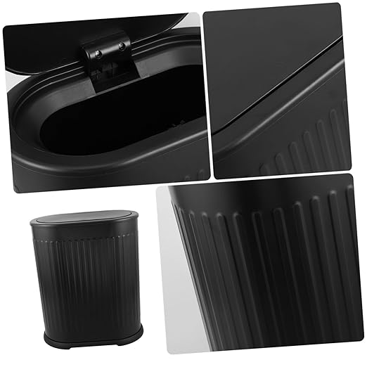 Bathroom Trash Can with Press Top Lid Compact Garbage Bin for Narrow Spaces Stylish Plastic Wastebasket for Toilet Bedroom Kitchen Living Use