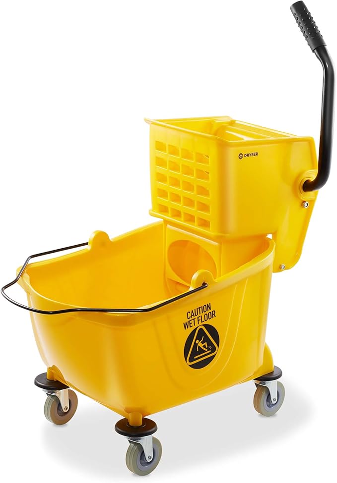 Dryser Commercial Mop Bucket with Side Press Wringer 26 Quart Yellow