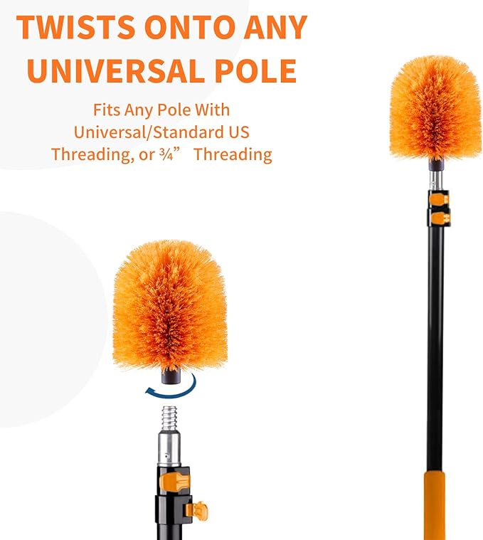 4 Pack Screw on Webster Cobweb Duster Head for PoleSpider Web Brush Cobweb Duster Head AttachmentFits Standard 3/4 inch Threaded Poles (4 Orange)