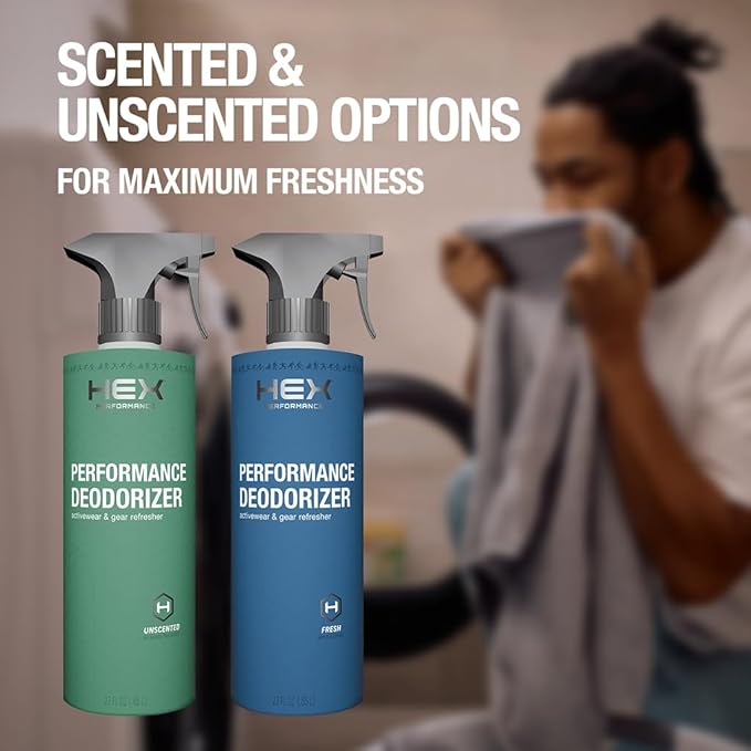 HEX Performance Deodorizing Spray Fresh 44oz (Pack of 2) - Awesome for Shoes Gear Activewear &amp Fabrics Yoga Mats &amp Gym Equipment Carpet Pets Odor Eliminator &amp Fabric Refresher Spra