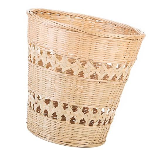 Woven Wastebasket Natural Trash Can Rustic Rattan Paper Basket Home Storage Sundries Organizer for Bathroom and Living Room