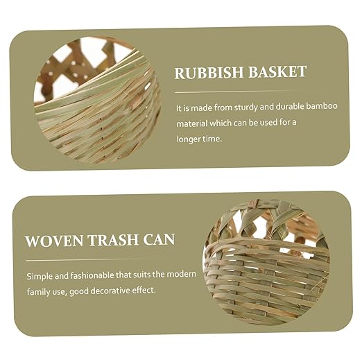 IMIKEYA Retro Woven Wastebasket Compact Rubbish Container Multi Purpose Trash Can for Bedroom and Home Decor Sturdy Storage Basket with Stylish Boho Design