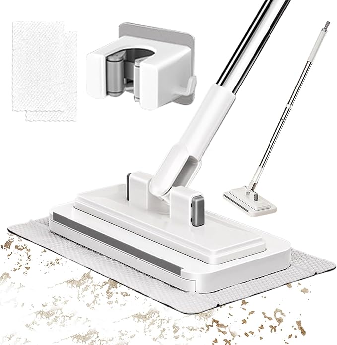 No Wash Mop Automatic Clip Design 16x110cm Mini Mop Zero Touch Cleaning Tool Wet and Dry Use for Home Kitchen Bathroom Living Room Hardwood Tile Laminate Floor