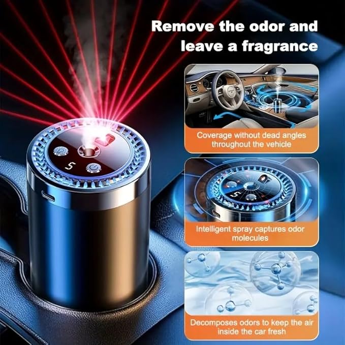 Smart Car Air Freshener with Starry Sky Projection 50ml Perfume Air Fresheners Diffuser 6 Months Long-Lasting Fragrance for Car RGB Music-Sync Lights 3 bottles of ocean-scented fragrance