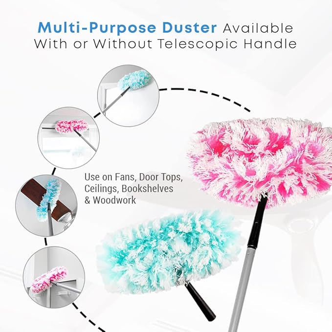 Fuller Brush Fuzzy Fan Duster – Dust &amp Clean Ceiling Fans Walls Woodwork – Polystatic &amp Microfiber Grabs &amp Holds Dust Lint Cobwebs &amp Dirt - Fan Duster Head Only (Teal)