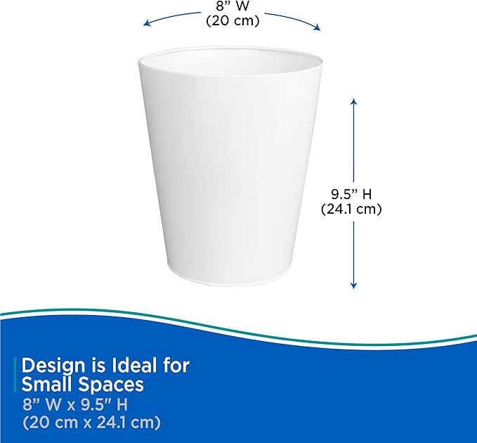 Kenney KN80020 Storage Made Simple 1.3 Gallon (5.5 Liter) Small Open Top Rust-Resistant Metal Waste Basket/Trash Can/Garbage Can for Bathroom Bedroom Home Office Laundry Room or Dorms White