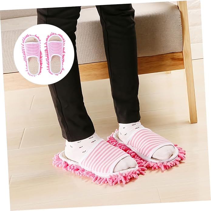 minkissy 2 Pairs Washable Detachable Mop Slippers: Floor Cleaning Unisex House Slippers -striped Indoor Cleaning Shoes for Home Dorm