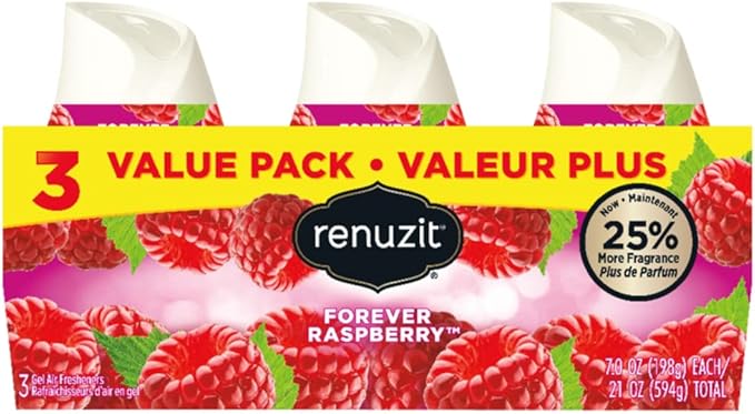 Renuzit Forever Raspberry Scent Air Freshener 7 oz. Gel - Case of: 4 Each Pack Qty: 3 Total Items Qty: 124