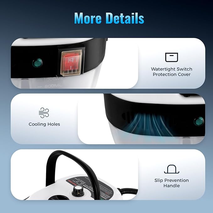 Handheld Steam Cleaner 2500W High-Temperature Pressurized Steam Cleaner Small Portable Steamer Cleaning Machine with Brush Heads for Kitchen Car 6 Gears White (White)