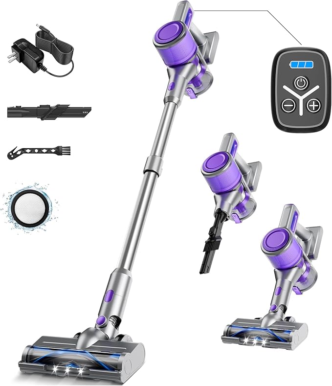 KIKETECH Cordless Vacuum Cleaner 8 in 1 Vacuum Cleaners1.2 L Dust Cup Rechargeable Vacuum Pet for Hair Carpet HardfloorPurple