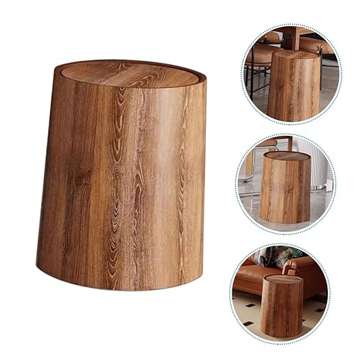 Happyyami Imitation Wood Grain Trash Can Swing Lid Multipurpose Wastebasket for Home Office Bathroom Bedroom and Kitchen Stylish and Functional Design