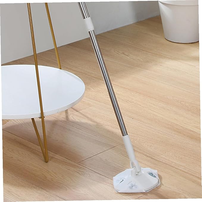 Rotatable Dust Mop with Retractable Handle White Triangle Dry Floor Cleaning Mop for Home Use with Face Towel Replacement