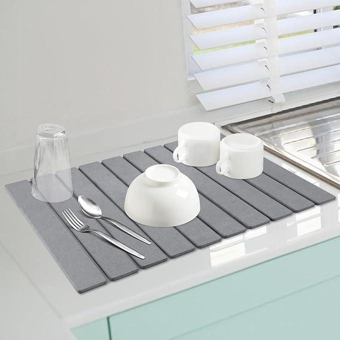 Quick Dry Stone Mat Stone Drying Mat for Kitchen Counter Large Dish Drying Mat - Diatomaceous Earth Dish Drying Mats Modern Fast Dry Pad for Bathroom 24x16 DarkGray