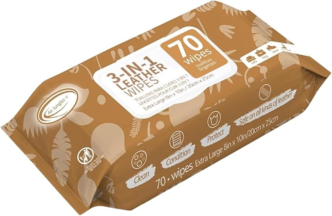 Air Jungles Bundle: Glass &amp Window Cleaner Wipes (70 Count) + 3-in-1 Leather Cleaner Wipes (70 Count) Extra Large 8 x 10