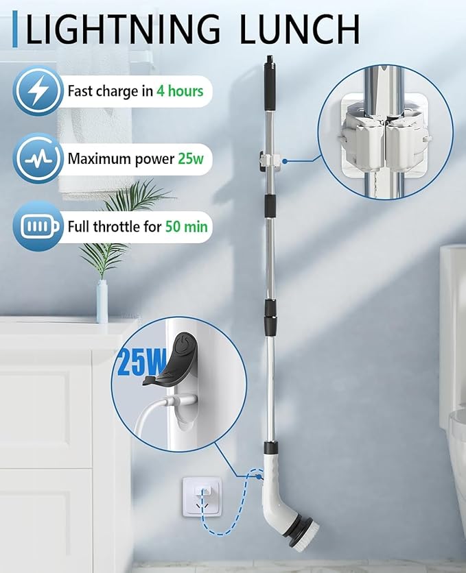 Electric Spin Scrubber for Cleaning Bathroom Shower Scrubber Cordless Cleaning Brush with IPX7 Waterproof &amp 3 Speed 9 Brush Heads Bathroom Cleaning Supplies for Shower Tub Kitchen Tile Toilet F