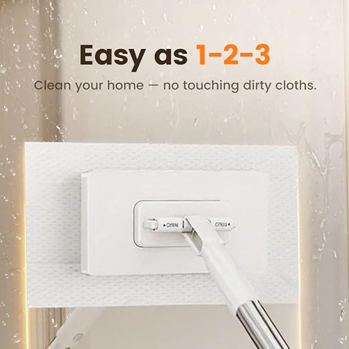 Snap Grip Mini Mop Lazy Mops with One-Click Cloth Change Locking Head with Sweeping Cloths for Wet &amp Dry Cleaning Long Handle Stick for Multi-Surface Cleaning(White 1 mop 10 Cloth)