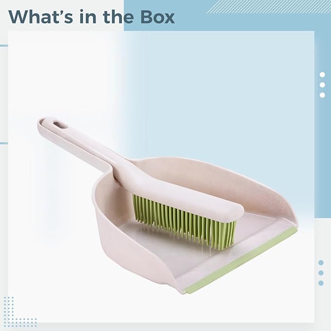 Hand Broom and Dustpan Set Small Rubber Portable Brush Desk Cleaner