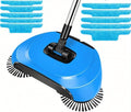 3 in 1 Carpet Sweeper Manual Mini Hand Push Mop 360° Rotating Floor Cleaner for Hardwood &amp Ceramic Tiles Lazy Dustpan &amp Trash Bin Compact Easy Cleaning Tool (Blue)