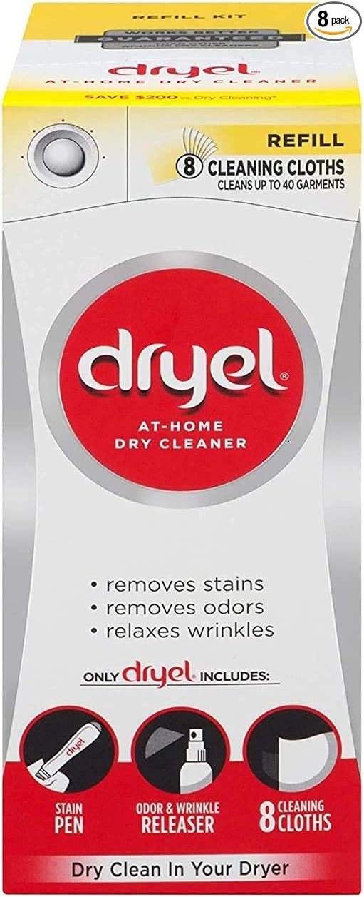 dryel At-Home Dry Cleaner Refill Kit Gentle Laundry Care for Special Fabrics and Dry-Clean-Only Clothes 8 Load Capacity - Reusable Fabric Protection Bag Needed (Sold Seperatly)