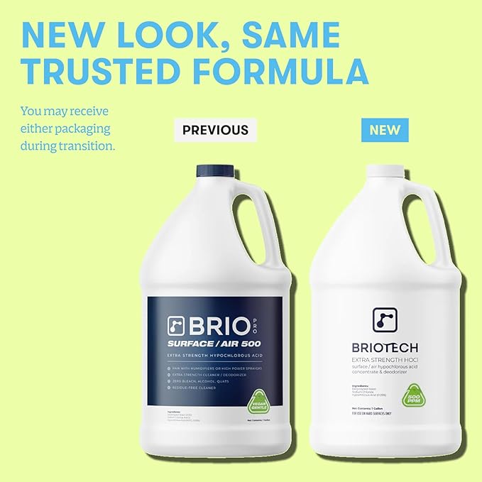 BRIOTECH Extra Strength HOCl Cleaner 500 PPM Hypochlorous Acid Concentrate ULV Foggers &amp Humidifiers Professional Deodorizer for Dental Offices Schools Homes Peroxide Free 1 Gallon
