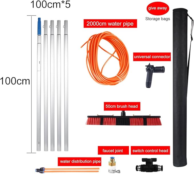 Window Washing Kit with Extension Pole Water Fed Pole Extendable Window Cleaner Adjustable Brush Head Multifunctional Cleaning Brush for Solar Panel Window Glass (Color : Brush head-50cm Size