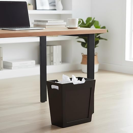 TOPZEA Bamboo Waste Basket Rectangular Slim Trash Can Wood Wastebasket with Handles Wooden Small Garbage Can Trash Bin for Bathroom Office Kitchen Craft Room Bedroom RV 10.5x 6x 11 Black
