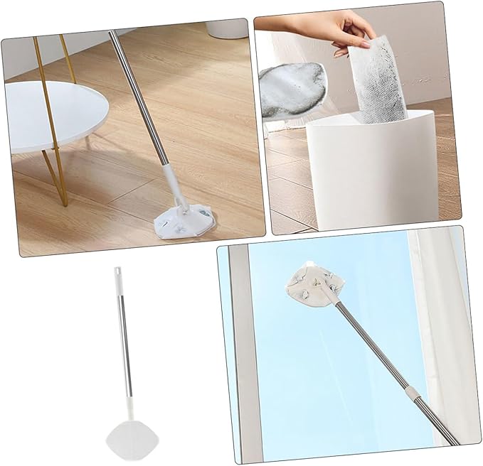 Rotating Dust Mop Kit with Electrostatic Triangle Pad and Face Towel Refill Handheld Household for Hardwood Floors and Corner Cleaning