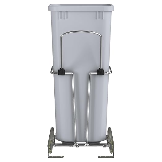 Rev-A-Shelf 32 Qt Pullout Kitchen Cabinet Metal Wire Sliding Universal Trash Can with Rear Basket for Waste Disposal and Organization RUKD-1432RB-1