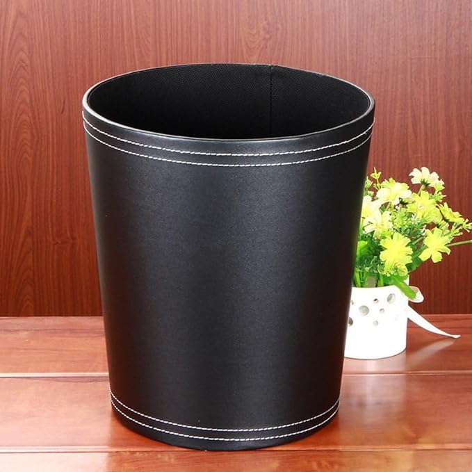 Pu Leather Trash Can for Bedroom Wastebasket for Office Small Bathroom Garbage Cans for Home Decorative Round Waste Basket Bin for Kitchen