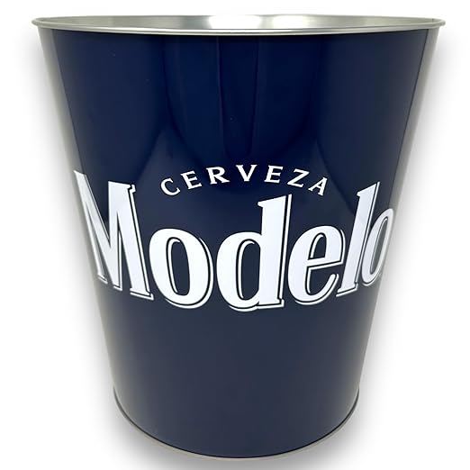 SOTT Modelo Cerveza Tapered Metal Trash Bin Wastebasket Vintage Inspired Retro Home Decor (10.5 Dia x 11 Tall)