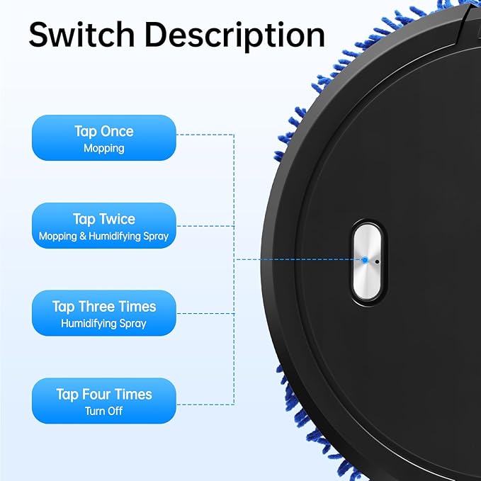 Automatic Mopping Machine Wet And Dry Dual-Purpose 360° Full-Surround Wipe with Spray Function Round Cordless Electric Mopping Machine for Dust Stains Pet Hair (Black)