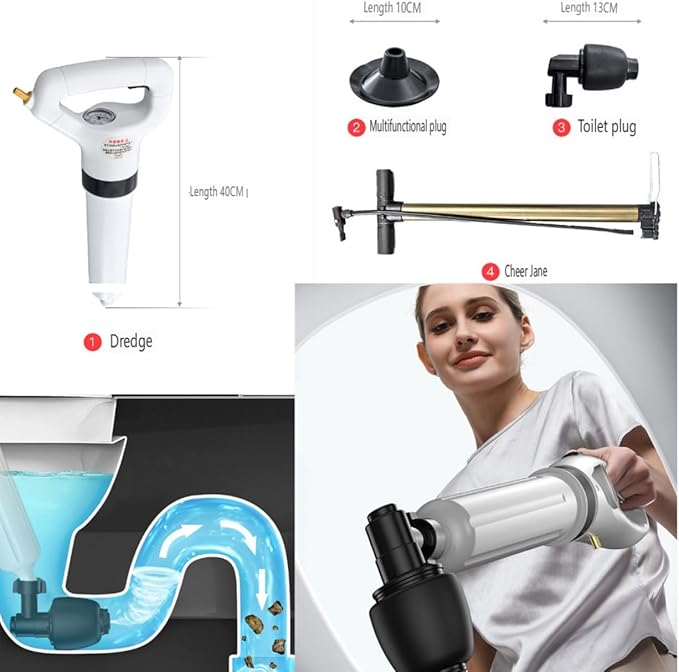 High Pressure Toilet Plunger Drain Unblocker Powerful Manual Pneumatic Dredge Equipment Air Drain Blaster Cleaner for Kitchen Bathroom Clogged Pipe
