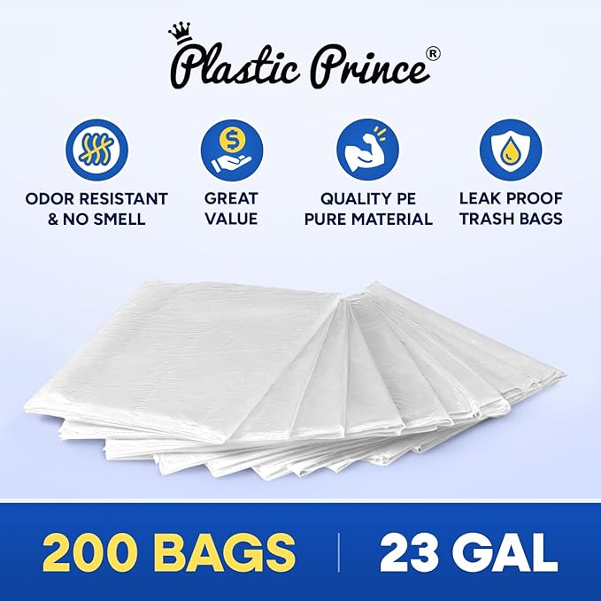 23 Gallon Trash Bags 1 Mil Clear Waste Bags Fits Slim Jim 23 Gal Trash Cans 29 x 44 Tall Garbage Trash Can Liners 200 Pack