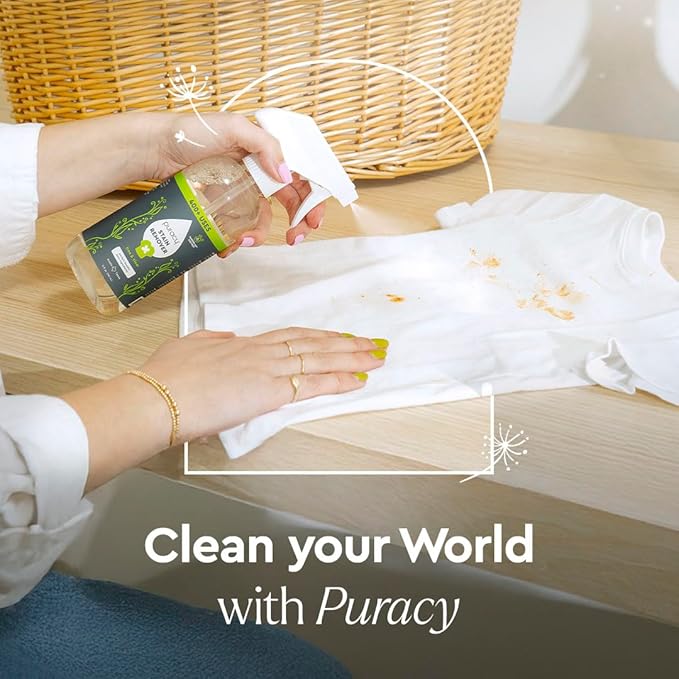 Puracy Stain Remover Natural Travel and Laundry Stain Cleaner for Clothes Baby Essentials Kids Stains Oil and Fabric Spot Cleaner Unscented (48 fl oz Pack of 2 and12 fl oz)