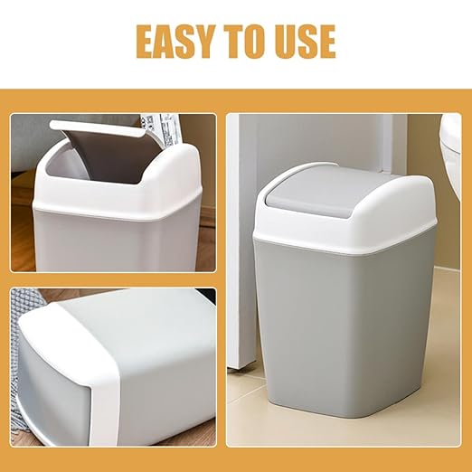 KESYOO Swing Top Trash Can with Lid Plastic Bathroom Garbage Can Gray-White Square Multi-Use Wastebasket for Kitchen Living Room Office and Bedroom Use