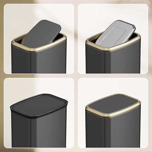 8L/2.1 Gal Small Bathroom Trash Can with Lid Swing-Top Rectangular Waste Bin Stainless Steel Garbage Can for Home Office Toilet Bedroom Living Room (Titanium Black)